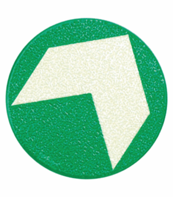Fotoluminiscenční podlahové značení - Podlahový symbol: Kruh se šipkou z fotoluminiscenčního hliníku