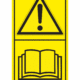 Značení strojů dle ISO 11 684 - Kombinovaný štítek: Výstraha / Před manipulaci si přečti návod (Vertikální)