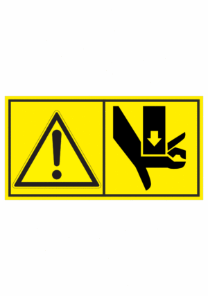Značení strojů dle ISO 11 684 - Kombinovaný štítek: Výstraha / Nebezpečí zmáčknutí ruky shora (Horizontální)