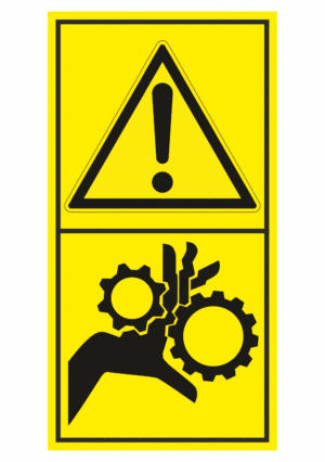 Značení strojů dle ISO 11 684 - Kombinovaný štítek: Výstraha / Nebezpečí vtáhnutí prstů do stroje (Vertikální)