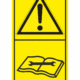 Značení strojů dle ISO 11 684 - Kombinovaný štítek: Výstraha / Prostuduj technickou příručku (Vertikální)