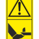Značení strojů dle ISO 11 684 - Kombinovaný štítek: Výstraha / Nebezpečí useknutí chodidla zepředu (Vertikální)