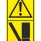 Značení strojů dle ISO 11 684 - Kombinovaný štítek: Výstraha / Nebezpečí useknutí chodidla shora (Vertikální)