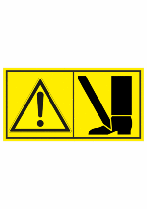 Značení strojů dle ISO 11 684 - Kombinovaný štítek: Výstraha / Nebezpečí useknutí chodidla shora (Horizontální)