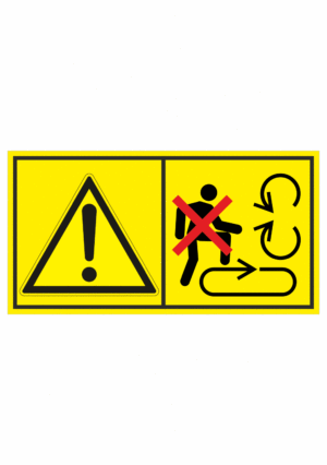 Značení strojů dle ISO 11 684 - Kombinovaný štítek: Výstraha / Nevstupujte na pohyblivé části (Horizontální)