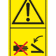 Značení strojů dle ISO 11 684 - Kombinovaný štítek: Výstraha / Nesahej do tohoto prostoru - střižné části (Vertikální)