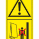 Značení strojů dle ISO 11 684 - Kombinovaný štítek: Výstraha / Nevstupuj do prostoru při pohybu stroje - otvírání (Vertikální)