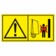 Značení strojů dle ISO 11 684 - Kombinovaný štítek: Výstraha / Nevstupuj do prostoru při pohybu stroje - otvírání (Horizontální)