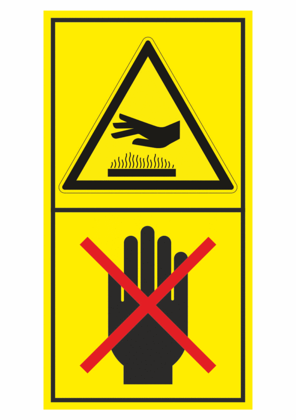 Značení strojů dle ISO 11 684 - Kombinovaný štítek: Pozor horký povrch / Nedotýkej se (Vertikální)