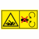Značení strojů dle ISO 11 684 - Kombinovaný štítek: Nebezpečí točicí hřídel / Neodstraňuj bezpečnostní kryt pokud je stroj v běhu (Horizontální)