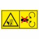 Značení strojů dle ISO 11 684 - Kombinovaný štítek: Nebezpečí vtažení prstů / Neodstraňuj bezpečnostní kryt pokud je stroj v běhu (Horizontální)