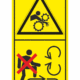 Značení strojů dle ISO 11 684 - Kombinovaný štítek: Nebezpečí vtažení / Nevstupuj na pohyblivé části stroje (Vertikální)