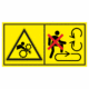 Značení strojů dle ISO 11 684 - Kombinovaný štítek: Nebezpečí vtažení / Nevstupuj na pohyblivé části stroje (Horizontální)