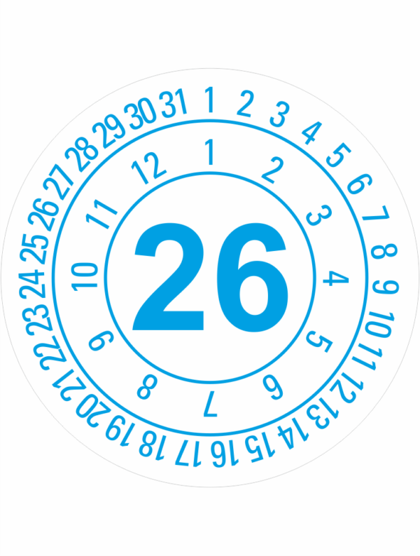 Kalibračné a kontrolné značenie - Koliesko na 1 rok: Dátumovka 26 modrá
