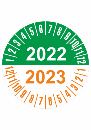 Kontrolné a kalibračné značení - Koliesko na 2 roky: Štítok 2022/2023 (Zelenooranžový)