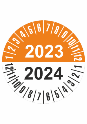 Kontrolné a kalibračné značení - Koliesko na 2 roky: Štítok 2023/2024 (Oranžovočierný)