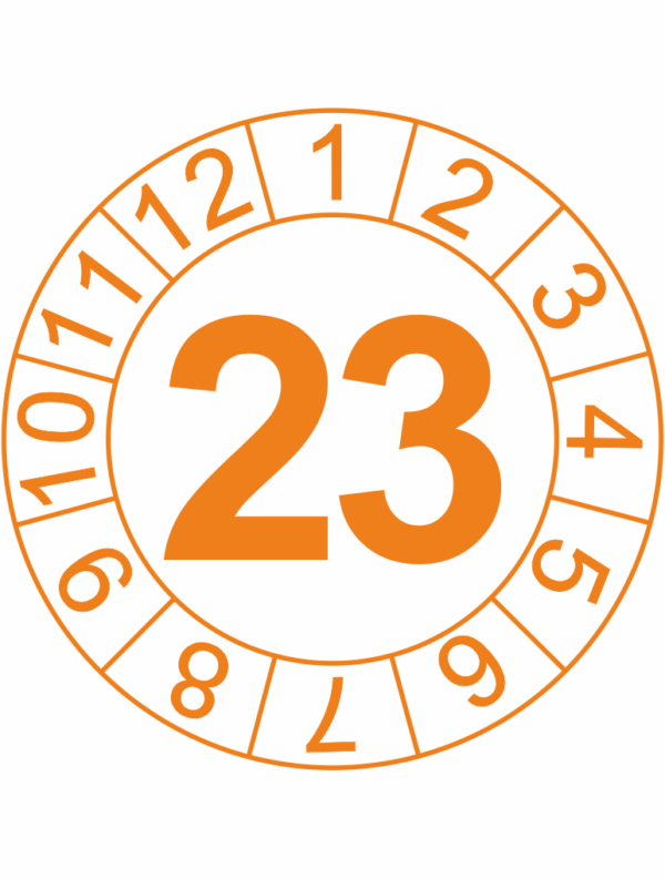 Kontrolné koliesko na 1 rok - Štítok s datumom 23 oranžový