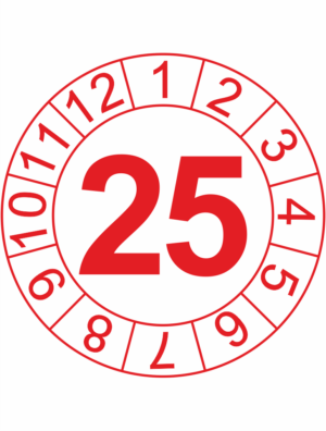 Kontrolné koliesko na 1 rok - Štítok s dátumom 25 červený
