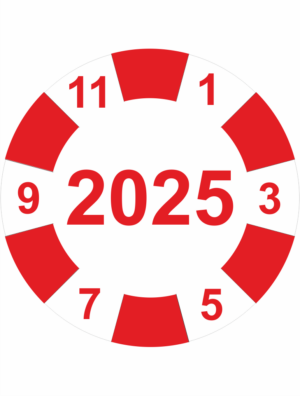 Kontrolné koliesko na 1 rok - Štítok s dátumom 2025 červený