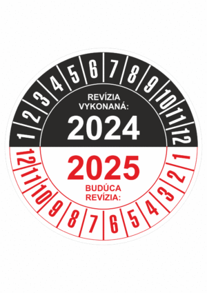 Kontrolné a kalibračné značení - Koliesko na 2 roky: Revízia vykonaná 2024 / Budúca revízia 2025 (Čiernočervené)