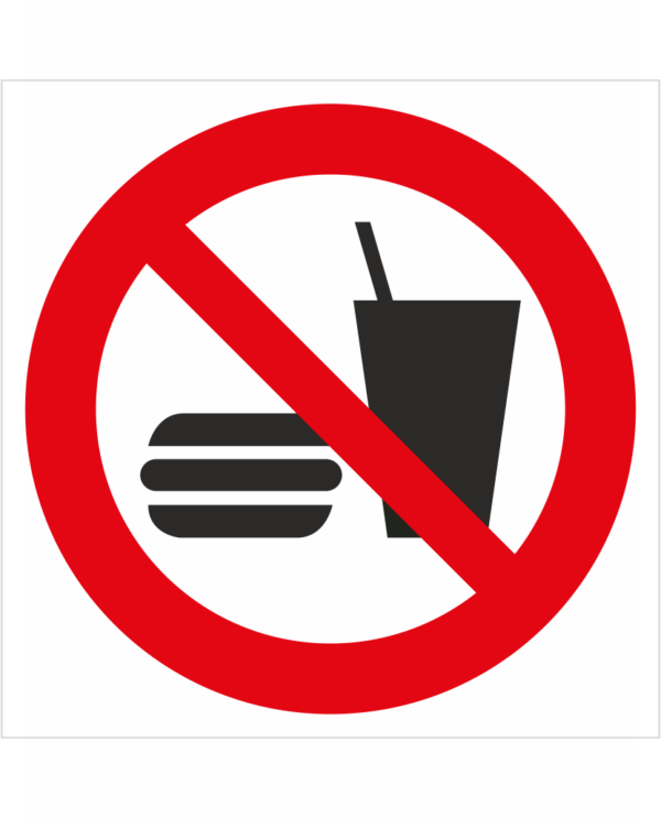 Zákazová bezpečnostná značka - Symbol bez textu: Zákaz jedla a pitia