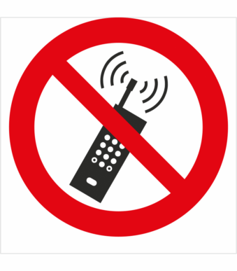 Zákazová bezpečnostná značka - Symbol bez textu: Zákaz používania mobilných telefonov