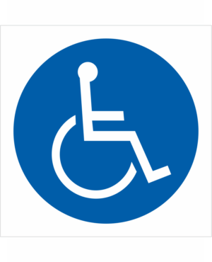 Príkazová bezpečnostná značka - Symbol bez textu: Človek pohybujúci sa na vozíku