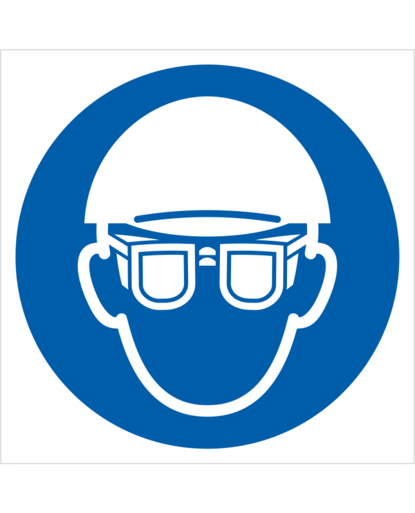 Príkazová bezpečnostná značka - Symbol bez textu: Použi ochranu zraku a hlavy