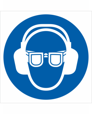 Príkazová bezpečnostná značka - Symbol bez textu: Použi ochranu zraku a sluchu