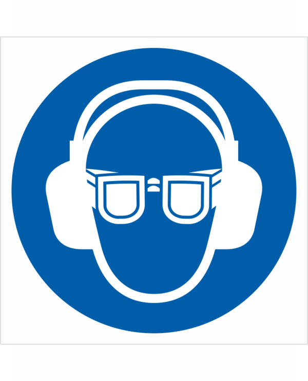 Príkazová bezpečnostná značka - Symbol bez textu: Použi ochranu zraku a sluchu