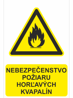 Bezpečnostné značky výstražné - Výstražná značka s textom: Nebezpečenstvo požiaru horľavých kvapalín