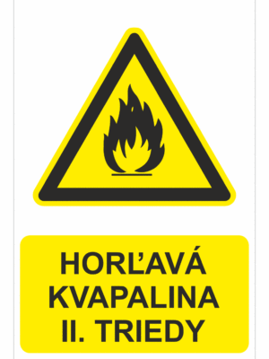 Bezpečnostné značky výstražné - Výstražná značka s textom: Horľavá kvapalina II. triedy