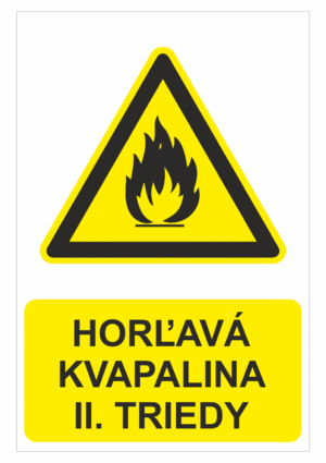 Bezpečnostné značky výstražné - Výstražná značka s textom: Horľavá kvapalina II. triedy
