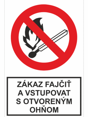 Bezpečnostné zakazové značky - tabuľky s textom: Zákaz fajčiť a vstupovat s otvoreným ohňom