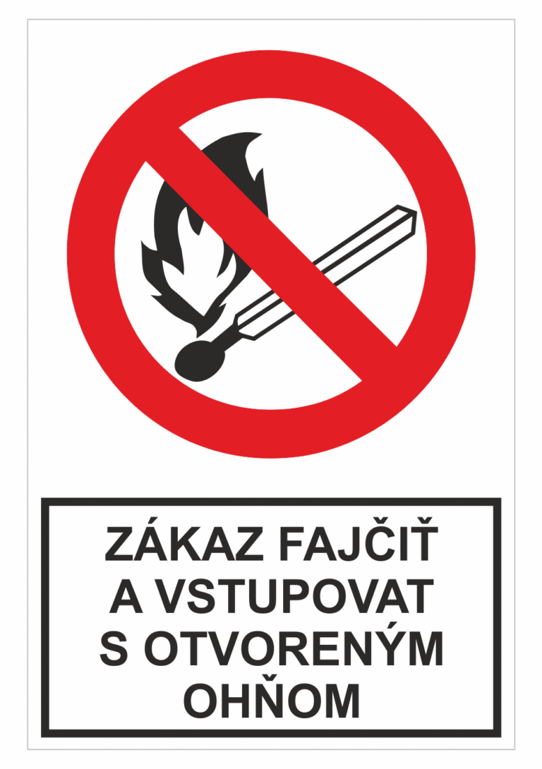 Bezpečnostné zakazové značky - tabuľky s textom: Zákaz fajčiť a vstupovat s otvoreným ohňom