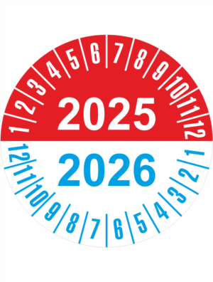 Kontrolné a kalibračné značení - Koliesko na 2 roky: Štítok 2025/2026 (Červenomodré)