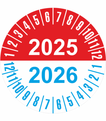 Kontrolné a kalibračné značení - Koliesko na 2 roky: Štítok 2025/2026 (Červenomodré)