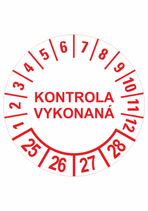 Kontrolné a kalibračné značení - Koliesko na 4 roky: Kontrola vykonaná 25/26/27/28 (Červené)