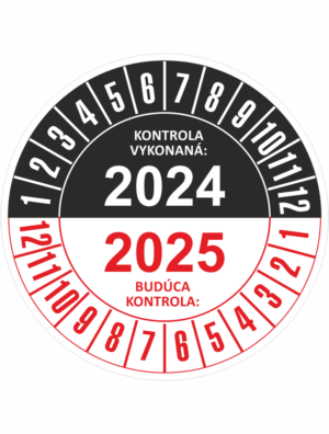 Kontrolné a kalibračné značení - Koliesko na 2 roky: Kontrola vykonaná 2024 / Budúca kontrola 2025 (čiernočervené)
