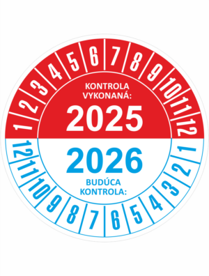Kontrolné a kalibračné značení - Koliesko na 2 roky: Kontrola vykonaná 2025 / Budúca kontrola 2026 (červenomodré)