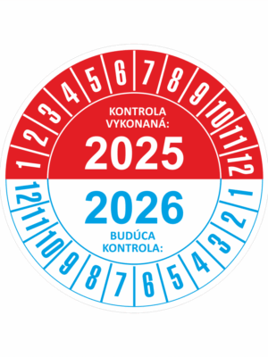 Kontrolné a kalibračné značení - Koliesko na 2 roky: Kontrola vykonaná 2025 / Budúca kontrola 2026 (červenomodré)