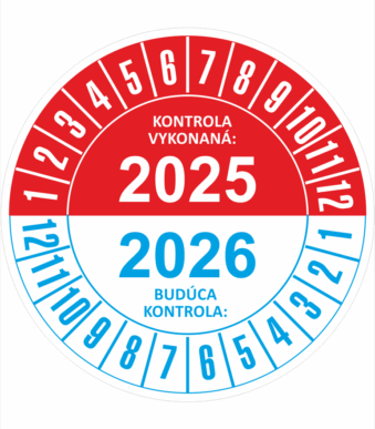 Kontrolné a kalibračné značení - Koliesko na 2 roky: Kontrola vykonaná 2025 / Budúca kontrola 2026 (červenomodré)