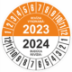 Kontrolné a kalibračné značení - Koliesko na 2 roky: Revízia vykonaná 2023 / Budúca revízia 2024 (Oranžovočierné)