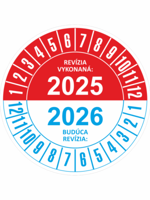 Kontrolné a kalibračné značení - Koliesko na 2 roky: Revízia vykonaná 2025 / Budúca revízia 2026 (Červenomodré)
