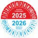 Kontrolné a kalibračné značení - Koliesko na 2 roky: Revízia vykonaná 2025 / Budúca revízia 2026 (Červenomodré)