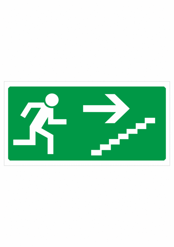 Bezpečnostné zachranné značky - Únikové značenie: Únikové schodisko vpravo hore