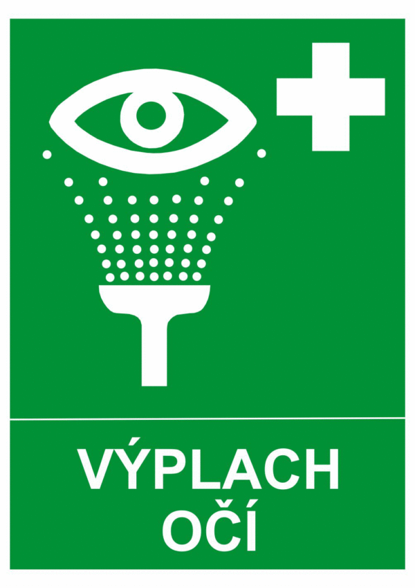 Bezpečnostné značky záchranné - text + symbol: Výplach očí