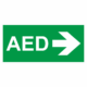 Bezpečnostné zachranné značky - Symboly bezpečí: Text AED a symbol šipky vpravo