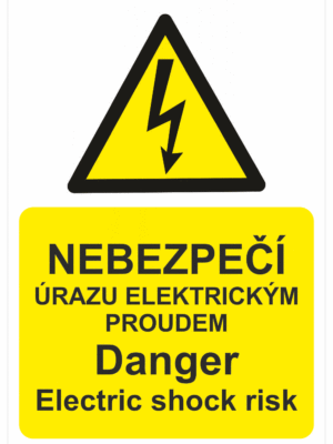Viacjazyčné bezpečnostná tabulka - Text + symbol: Nebezpečenstvo úrazu el. proudem / Danger electric shock risk