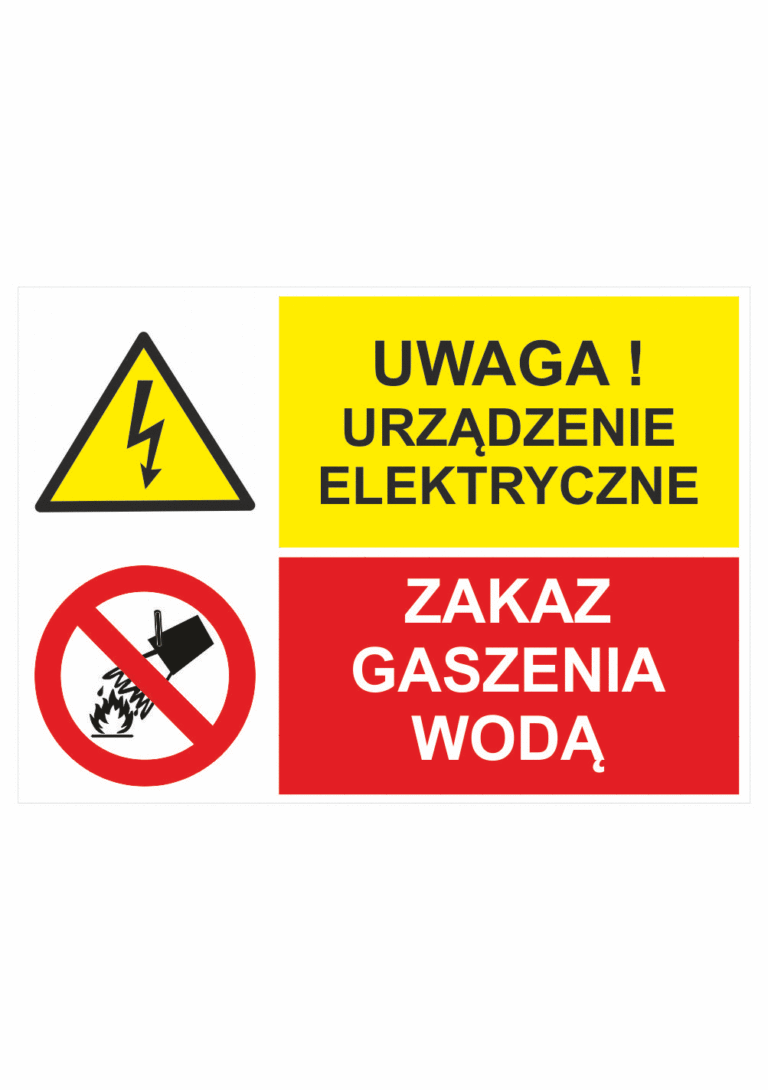 Viacjazyčné bezpečnostná tabulka - Text + symbol: Uwaga! Urzadzenie elektryczne / Zakas gaszenia woda